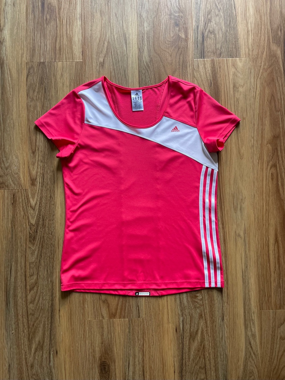 adidas Pink Short Sleeve Athletic Tee with White Accents